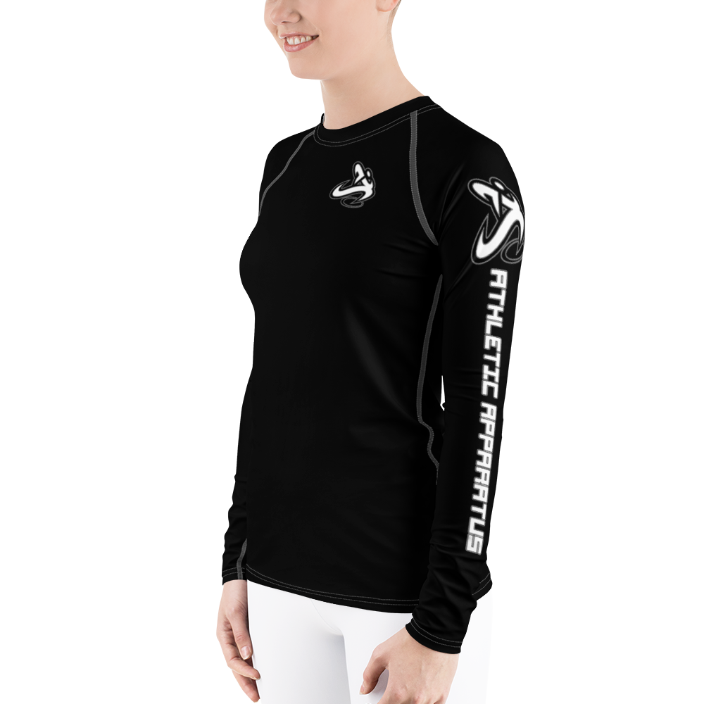 Athletic Apparatus Black White logo White stitch Women's Rash Guard - Athletic Apparatus