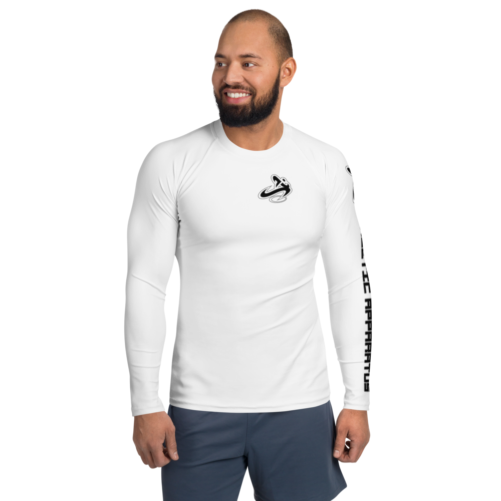 
                      
                        Athletic Apparatus White Black logo White stitch Men's Rash Guard - Athletic Apparatus
                      
                    