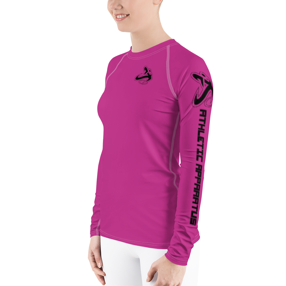 Athletic Apparatus Pink Black logo White stitch Women's Rash Guard - Athletic Apparatus