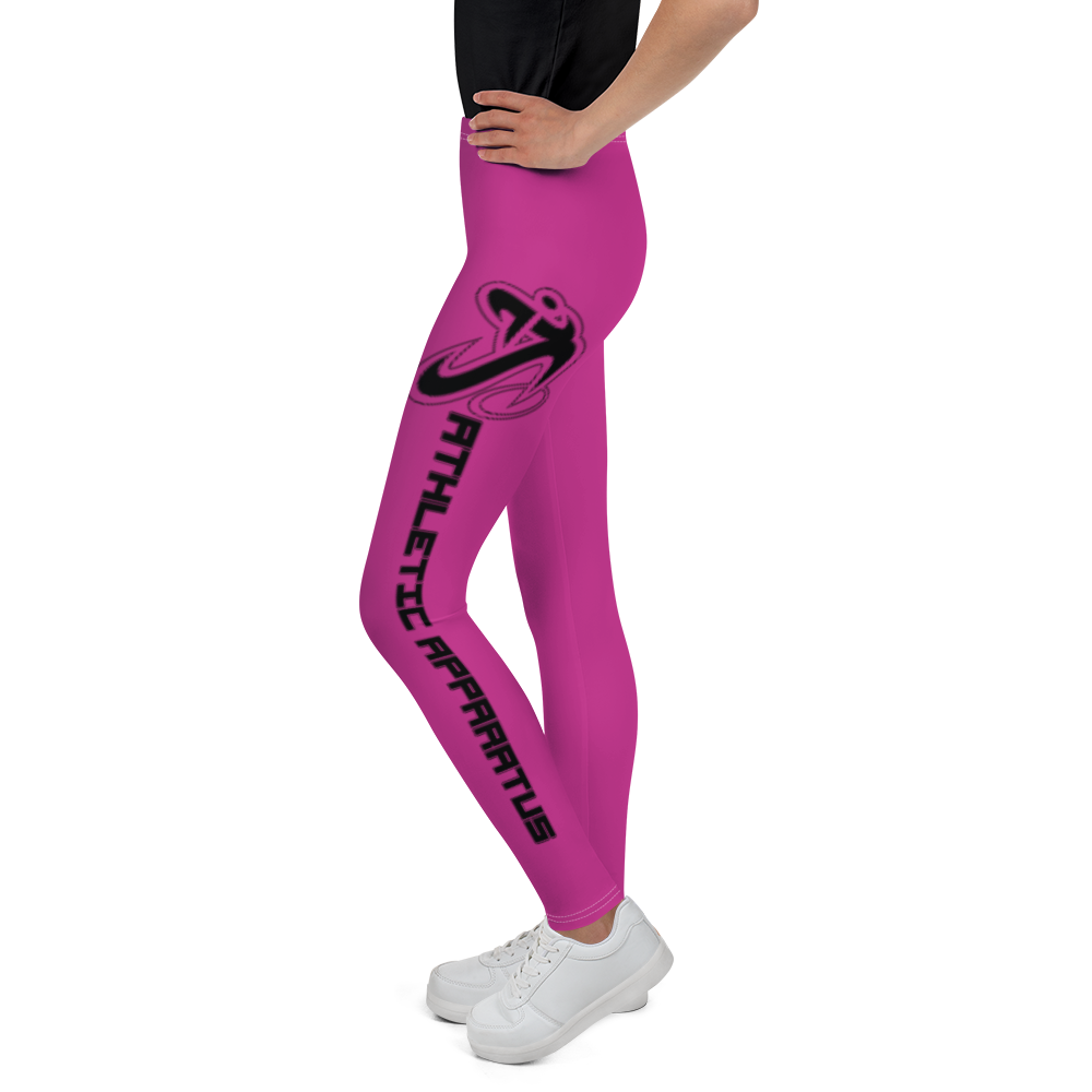 Athletic Apparatus Pink Black logo White stitch V2 Youth Leggings - Athletic Apparatus