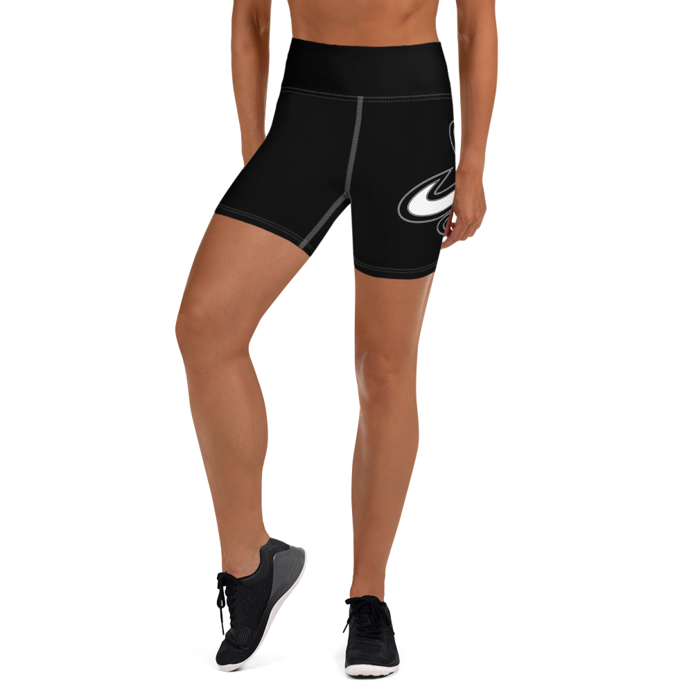 Athletic Apparatus Black White logo White stitch Yoga Shorts - Athletic Apparatus