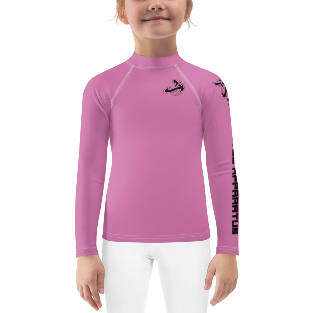 Athletic Apparatus Pink 1 Black logo White stitch Kids Rash Guard - Athletic Apparatus