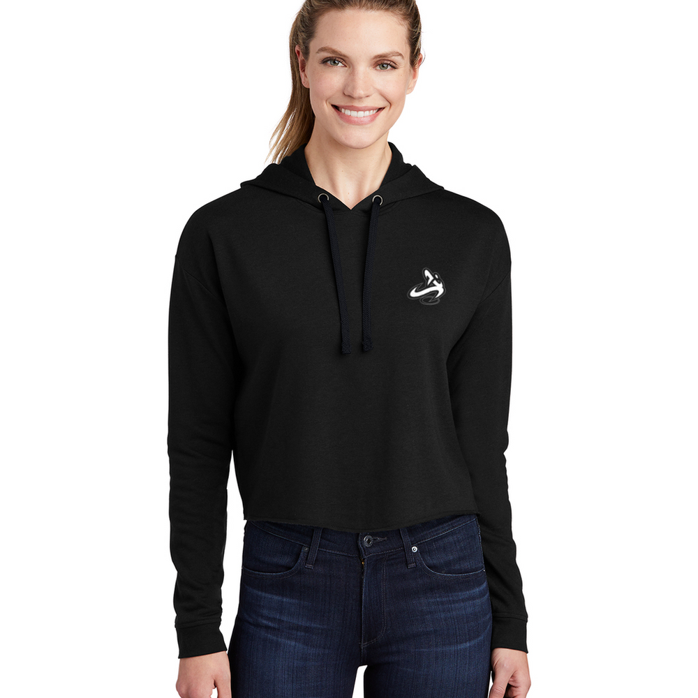 Athletic Apparatus Women's Embroidered Tri-Blend Wicking Fleece Crop Hooded Pullover - Athletic Apparatus