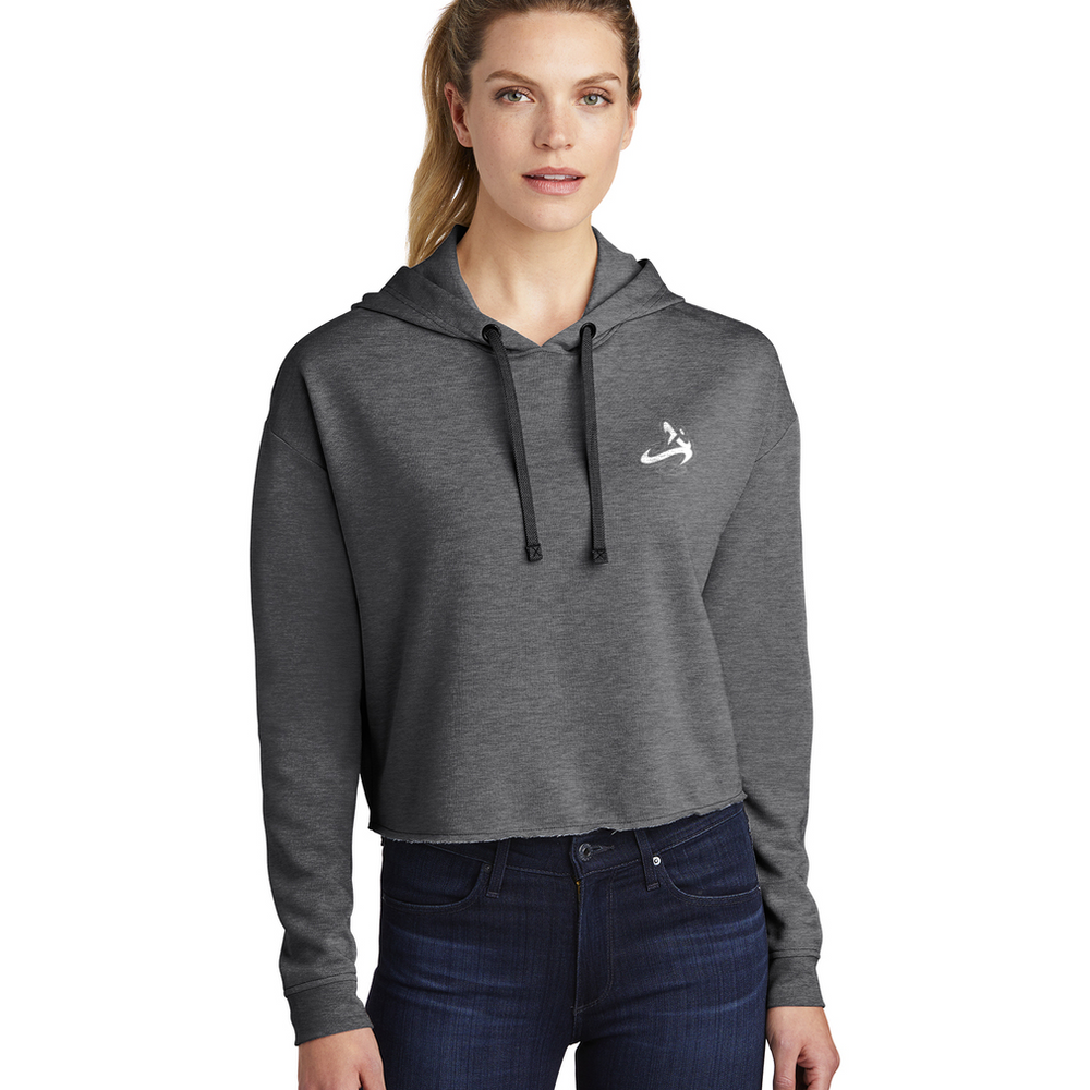 Athletic Apparatus Women's Embroidered Tri-Blend Wicking Fleece Crop Hooded Pullover - Athletic Apparatus