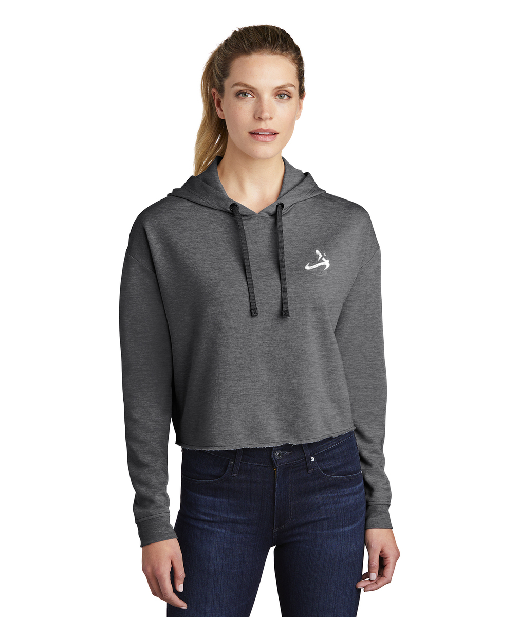 Athletic Apparatus Women's Embroidered Tri-Blend Wicking Fleece Crop Hooded Pullover - Athletic Apparatus