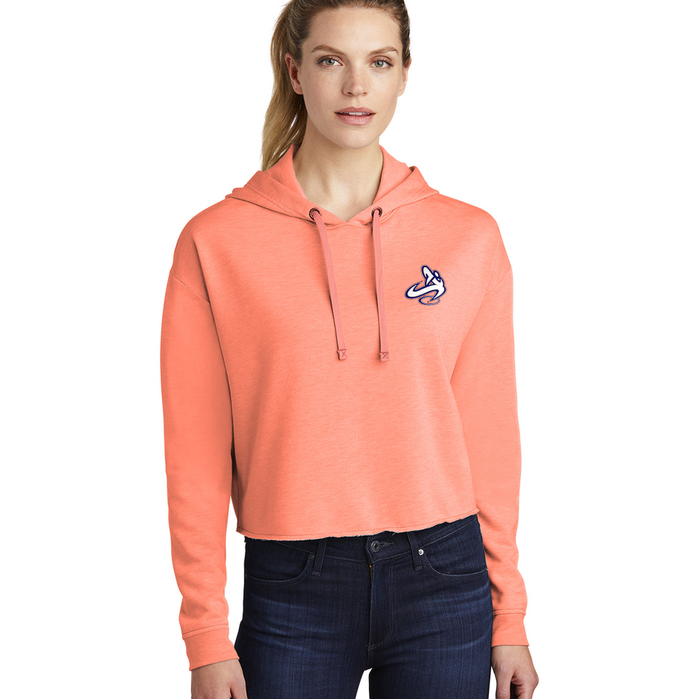 Athletic Apparatus rwb Women's Embroidered Tri-Blend Wicking Fleece Crop Hooded Pullover - Athletic Apparatus