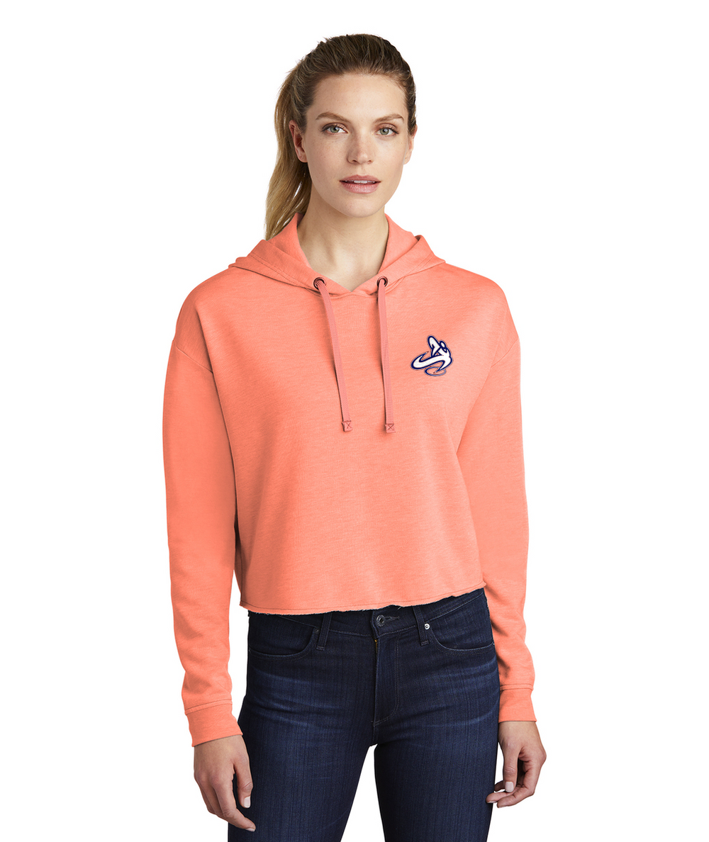 Athletic Apparatus rwb Women's Embroidered Tri-Blend Wicking Fleece Crop Hooded Pullover - Athletic Apparatus