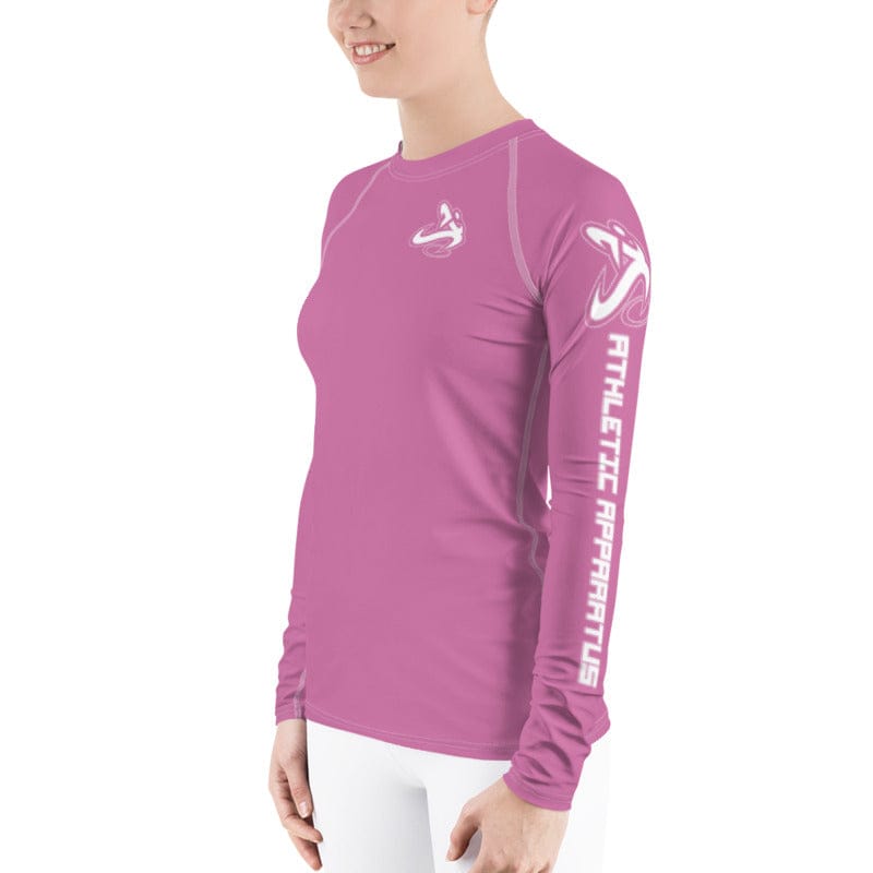 Athletic Apparatus Pink 1 White logo White stitch Women's Rash Guard - Athletic Apparatus